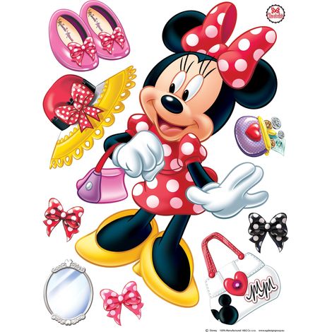 sticker mural Minnie Mouse rouge, blanc et jaune - Disney