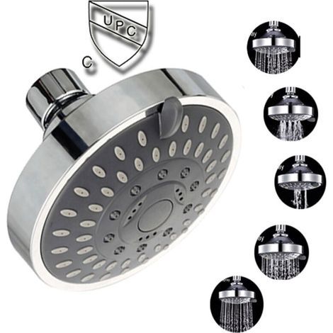 Pommeau de douche chromé orientable, Pomme de douche pluie ronde en acier tête de douche miroir face, (1/3)