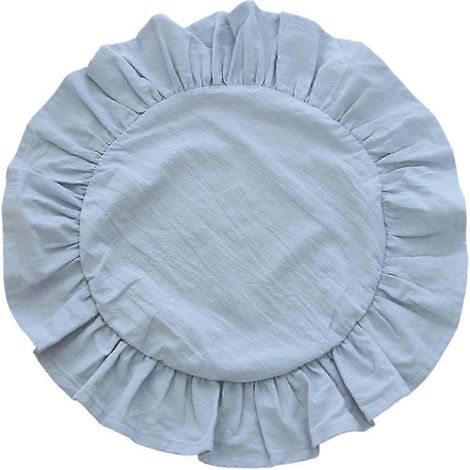 Set de table rustique uni, rond, à bordure à volants, idéal pour le thé de l'après-midi. En coton doux lavé, il offre une décoration rustique pour la table, les repas, la cuisine et les fêtes. (1/5)