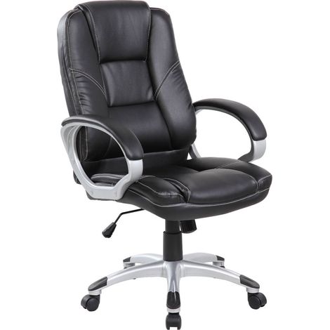 Poltrona da Ufficio Direzionale Boston con Braccioli 63x69x103-114 cm in Pelle Sintetica Nero (1/4)