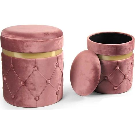 Set 2 poufs in rosa/gold mit Stauraum Ø38x44 und Ø31x38 cm