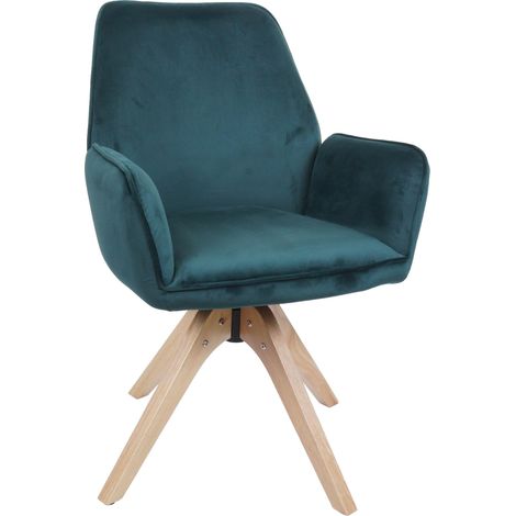 Esszimmerstuhl HHG-384, Esstischstuhl Küchenstuhl Stuhl mit Armlehne, drehbar Holz Samt 320 g/m² MVG grün