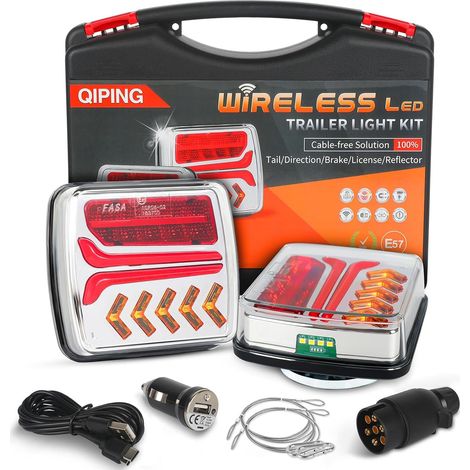 Feu remorque sans fil, magnétique 12v feux remorque pour voiture camion caravan, étanche rechargeable, feu arriere remorque avec prise 7 broches (1/5)