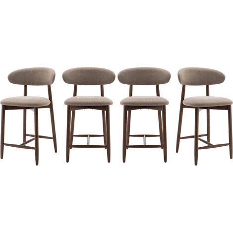 COLAMY Lot de 4 chaises de bar – Tabourets modernes avec dossier haut, assise confortable en tissu, pour comptoir, îlot de cuisine ou salle à manger – Marron