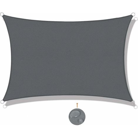 Toile de protection solaire rectangulaire 2x4m, imperméable, protection UV, idéale pour patio, jardin, terrasse, balcon, extérieur, gris anthracite (1/5)
