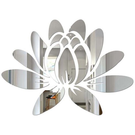 Lotus Sticker Mural Miroir Acrylique Fleur Peel and Stick Stickers Muraux Stickers Muraux Murales pour Chambre Salle De Bains Salon Argent 2518cm Argent (1/5)