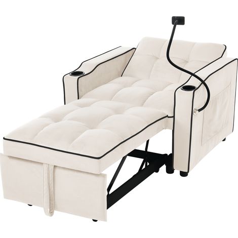 Canapé-lit 1 place 3 en 1 extensible avec porte-gobelets et support téléphone 83 x 167 x 76 cm (1/5)