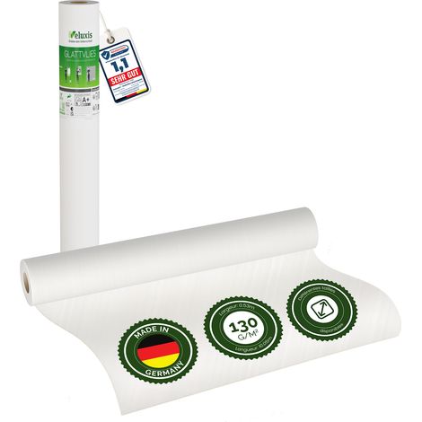 Veluxis® Papier peint intissé lisse de qualité supérieure, utilisable comme sous-couche et pour la peinture – peignable, pontant les fissures, indéformable (Blanc, 10,05 m x 0,53 m - 130 g/m²) (1/3)