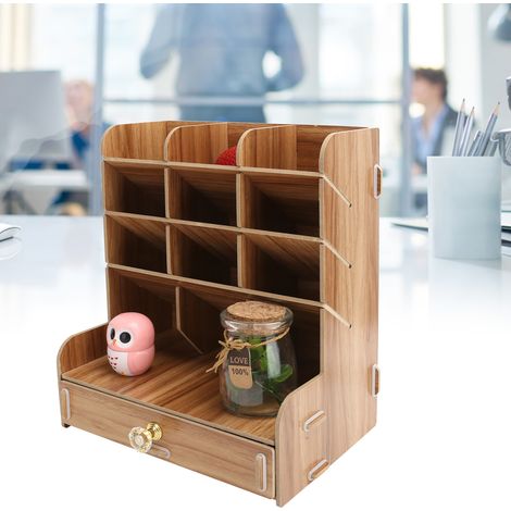 Schreibtisch-Organizer-Box aus Holz mit multifunktionalem Stifthalter und 15 Teilen für einen organisierten Arbeitsplatz (Kirschbraun) (1/5)