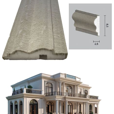 €7,99ml  STOCK  Pacco da 24ml di cornice decorativa in XPS Resinata per esterno 8,5X2,5X200cm PD104