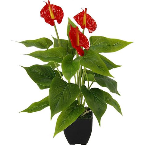 Anthurium artificiel en pot, fleur flamant rose exotique, haute simulation, 21face - Grand rouge-AquaForge
