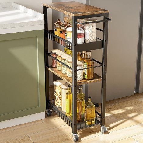 1 Chariot Rangement 4 Niveaux, Profondeur 23cm, Hauteur Réglable, Acier Carbone, Bois, Cuisine Salle de Bain (1/5)