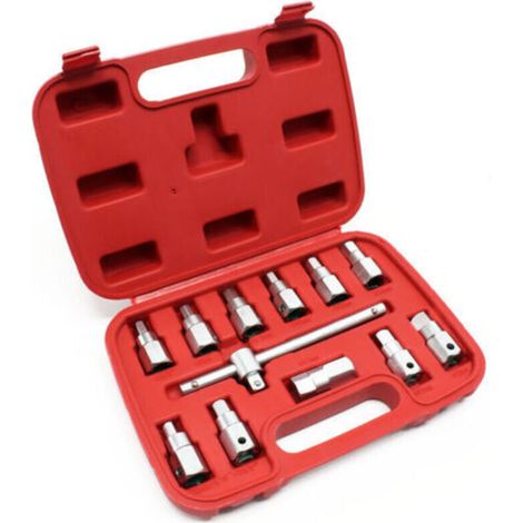 Coffret de douille de vidange 12 pièces Kit de clés Outil pour Huile de voiture et d’automobile (1/4)