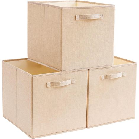 Cubes de Rangement, paniers et boîtes de rangement Pliables Lot de 3, pour Jouets, Vêtements, Chambre d'enfant, kaki clair, 33 x 38 x 33 cm (1/5)