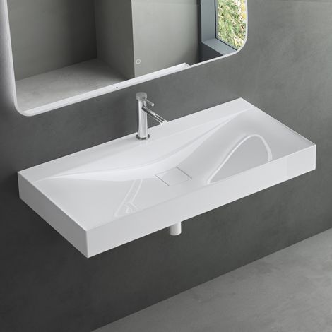 Mai & Mai Waschbecken Col810 Hänge-Waschtisch Aufsatz-Waschschale Mineralguss Weiß 1 Armaturenloch recht-eckig Breite: 60 cm