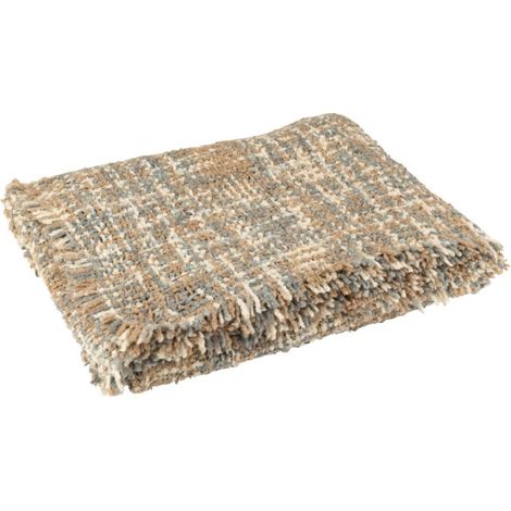 Plaid en Tweed "Cosy" 130x180cm Bleu Clair & Beige (1/2)
