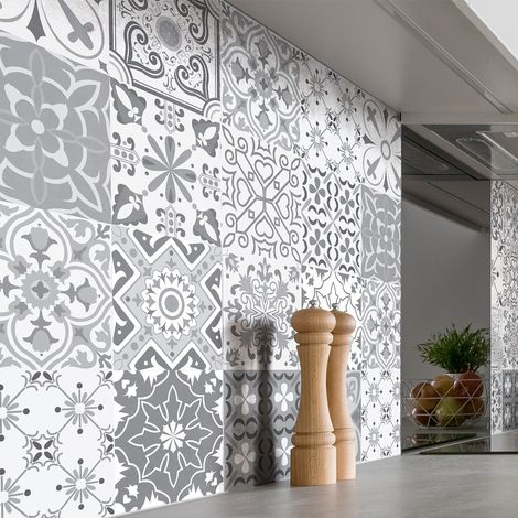 Sticker Mural Carrelage adhésif Cuisine Salle de Bain - 24 STICKERS CARREAUX DE CIMENT NUANCES DE GRIS GYTHIO - 24stickers10x10cm (1/5)