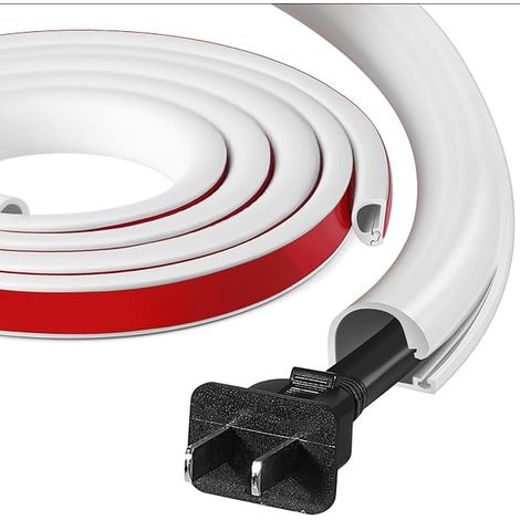 Semi-Circular Flexible Silicone Cable Duct for Self-Adhesive Cable Protector 14 x 10 mm White for Wall, TV, Ceiling, Floor, Skirting Boards