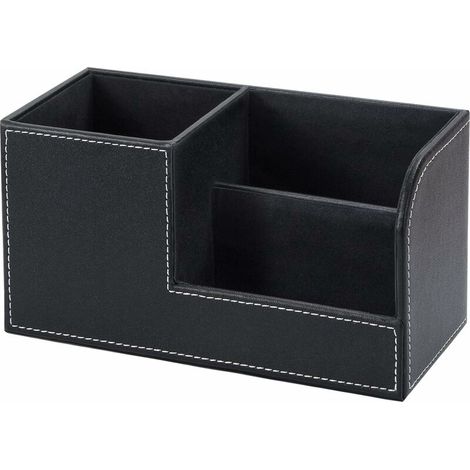Rangement de Bureau PU Cuir Organisat de Bureau Multifonctionnel Porte-stylo Boîte de Rangement Noir (1/5)