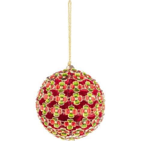 Pallina "Blowsy" con dettagli dorati per albero di natale dal diametro di 8 cm in polietilene, poliestere e vetro set da 6 pezzi. -Rosso (1/5)