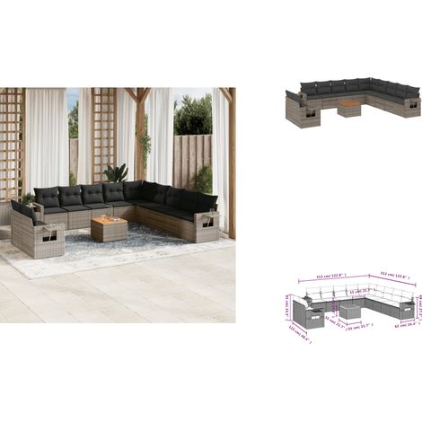 12-tlg. Garten-Sofagarnitur mit Kissen Grau Poly Rattan - Gartenmöbel Set - PE-Rattan Möbel - Outdoor Lounge - Esszimmergarnitur - Balkonmöbel (1/3)