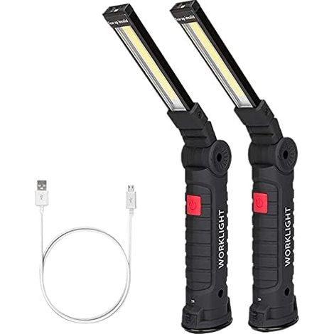 Lot de 2 lampes de travail USB rechargeables COB pour voiture/camping/BBQ/Home et urgence d'utilisation (2 pièces, 11 x 3.5cm) [Classe énergétique A] (1/5)