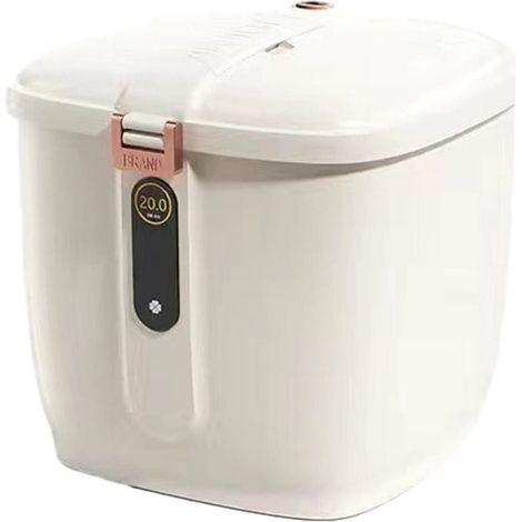 Contenant A Etancheite Pour Riz - 20 kg - 27,5 x 27,5 x 26,4 cm - Couvercle Basculant Automatique - Plastique Alimentaire - Blanc