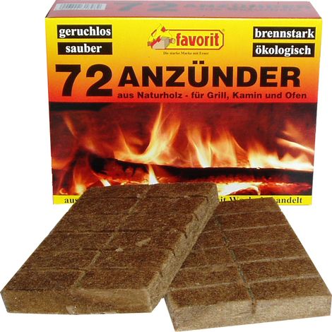 Favorit Anzünder für Grill, Kamin, Ofen, aus Echtholz, Wachs 72 Stück, 1828