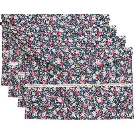Lot de 4 pochettes de classement en feutre format A4, motif floral pelucheux, pour le rangement de documents au bureau ou à la maison (bleu foncé)-33.5X23.2CM-Dark Blue (1/3)