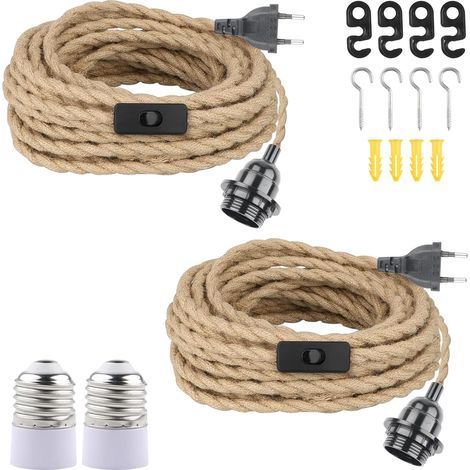 Pieces E27 Socket, Integrated Switch, 6m Hemp Cable, Screw Base, For Industrial Pendant Lights (1/5)