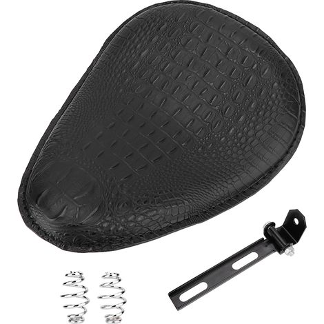 1 selle de moto, cuir noir motif crocodile, support à ressort, conception ergonomique, amortissement intégré, compatible Harley-Davidson modèles FX/FLST/FLD/FXDB/FXDWG (1/5)
