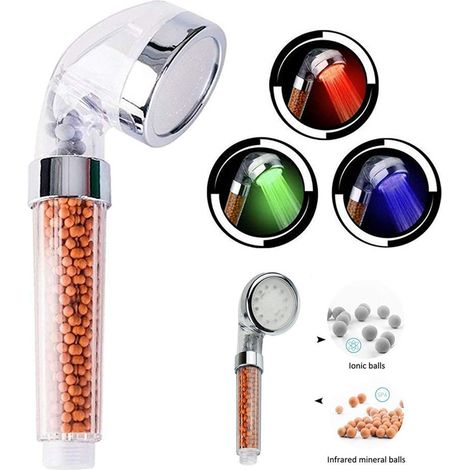 Pommeau De Douche LED à Main, Pommeau de Douche à Conduit Ionique Négatif avec 3 Couleurs Contrôle de Température, Haute Filtration avec Trois Niveaux Ionique Négative Prévention, Spa (1/5)