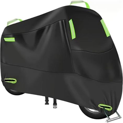 Housse de protection moto 200×90×100 cm – bandes réfléchissantes – protection anti-pluie, anti-vent, anti-neige et anti-UV – tissu taffetas polyester 190T – trou antivol (1/5)
