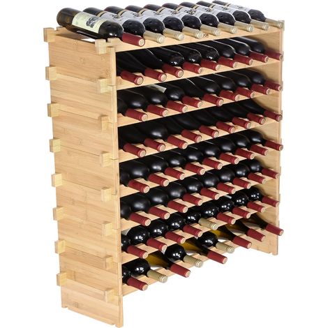 Étagère à Bouteilles Modulable 72 Bouteilles 8 Niveaux Casier à Vin Empilable Porte-Bouteilles en Bambou Naturel 85x25x102,5 cm Rangement Présentation de Vin pour Cuisine Garde-Manger Cave Bar (1/5)