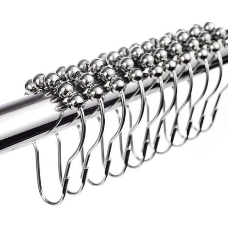 Crochets Anneaux de Rideau de Douche - Marchelec - 12PCS - Acier Inoxydable Chromé - Argent - 7.8x3.6cm (1/3)