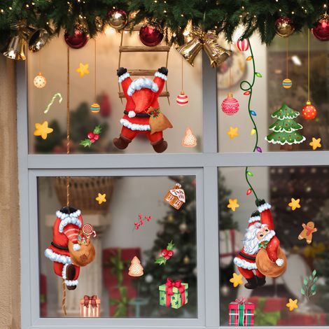 Adesivi murali natalizi, adesivi di Babbo Natale per finestre, decorazioni natalizie per la casa, bifacciali, 3060 cm (1/2)