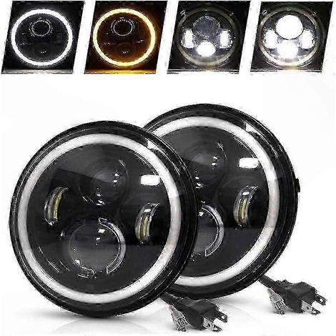 Phare LED Rond 7 Pouces avec Projecteur Halo et Feu de Jour Ambre pour Moto et Véhicule Tout-Terrain, Éclairage Puissant, Kit Double (1/5)