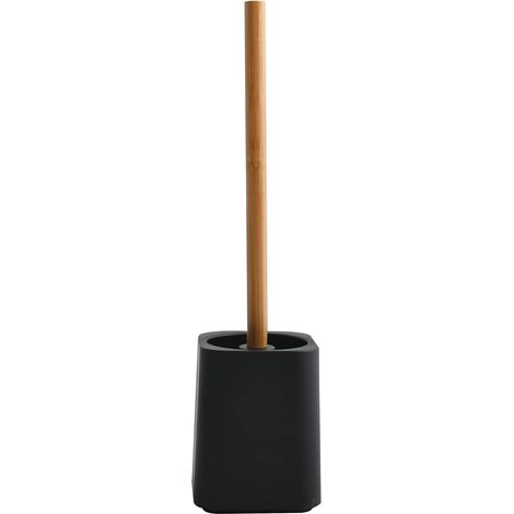 Brosse WC avec récipient hygiénique Noir Mat Bambou