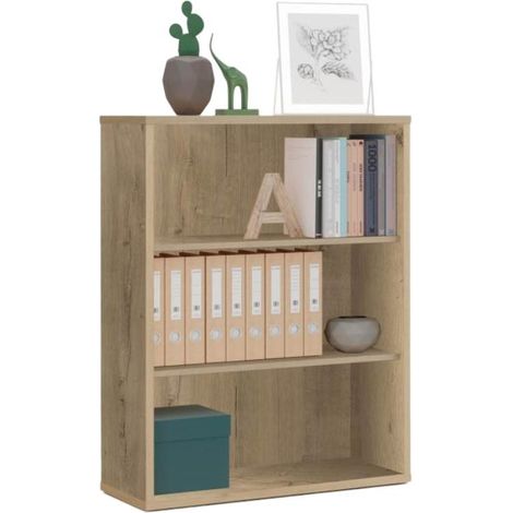 Bibliothèque basse 2 étagères en Chêne Gold 100x76x33 cm (1/3)