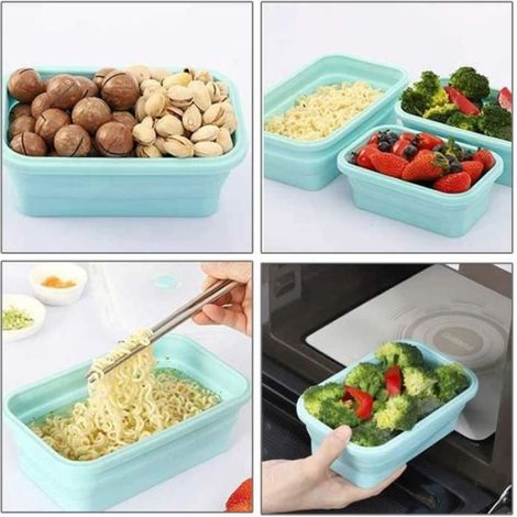 3pcs Boîtes à Lunch Pliables en Silicone, boîtes de Rangement Alimentaire sans BPA pour Camping Randonnée, Voyages - 1200 ML (1/4)