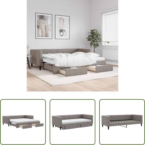 vidaXL Sofa-Bett - Tagesbett Ausziehbar mit Schubladen Taupe 90x200 cm Stoff (1/5)