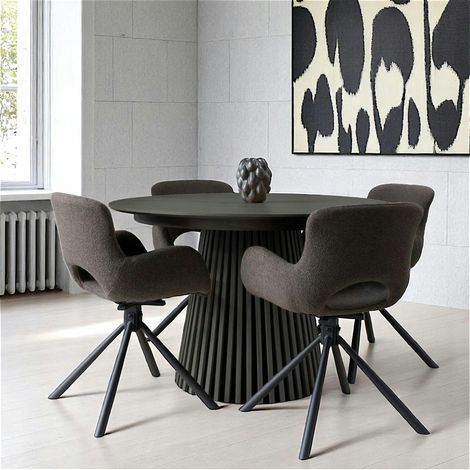 Table ronde extensible en chêne noir avec piètement baguette (2 rallonges incluses) ø120 cm / 160 cm / 200 cm AMSTERDAM (1/5)
