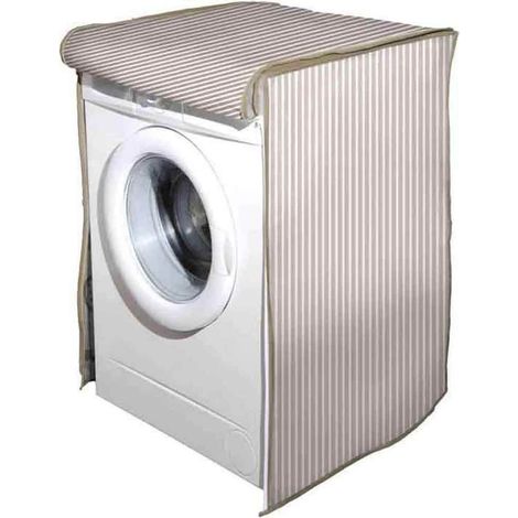 Coprilavatrice con Chiusura a Zip 60x60x80 cm per lavatrici con carico Frontale Telo Protettivo con Fantasia a Righe Beige