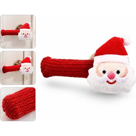 2 Pièces Protège-Poignée de Porte Noël Père Noël en Peluche, Longueur 12 cm, Clochette (1/5)