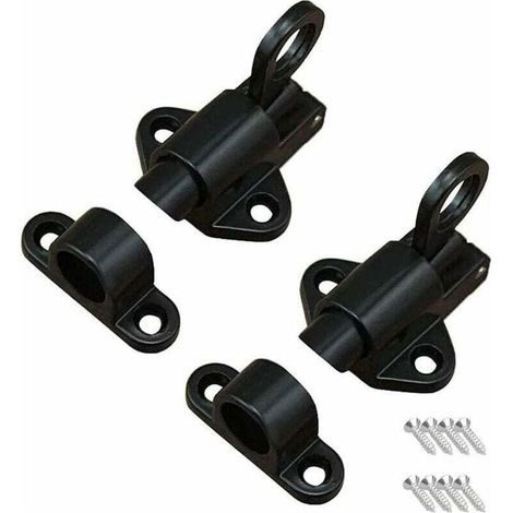 2 Pièces Loquet de Porte,Loquet à Ressort,Boulon Porte Loquet,Avec 8 Vis,Adapté aux Portes et Fenêtres, Portes en Bois,Portes de Toilettes, Armoires, Penderies,Noir (1/5)