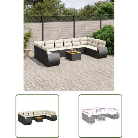 The Living Store 11-tlg. Garten-Sofagarnitur mit Kissen Schwarz Poly Rattan - Gartenmöbel - Esstischgarnituren - Outdoor Möbel - Lounge Set - Rattan Gartenmöbel (1/3)