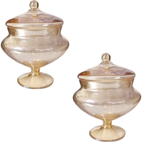 scatola ambra porta cipria confetti con coperchio oggetti per la casa set da 2 con made in Italia particolare (1/5)
