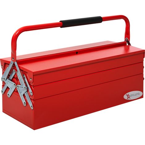 Caja de herramientas metálica 56x20x41 cm con 5 compartimentos, gran volumen, plegable, roja (1/5)