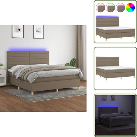The Living Store Boxspringbett mit Matratze & LED Taupe 160x200 cm Stoff - Boxspringbett - Doppelbett - Lattenrost - Bettsofa - Schlafsystem (1/5)