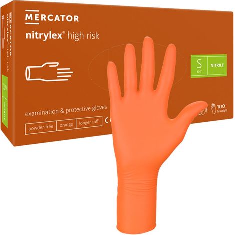 Guanti in nitrile Mercator Nitrylex High Risk, taglia S, colore arancione, 100 pezzi (1/5)